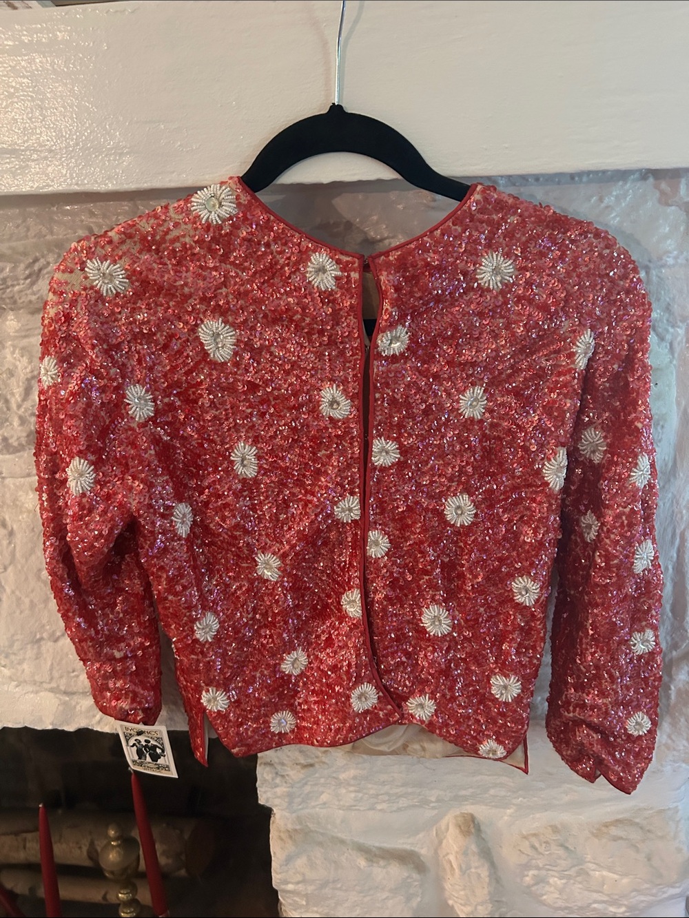 Vintage Red Sequin Floral Beaded Jacket